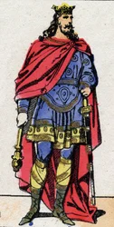 Karolingiske dynasti: Portrett av Ludvig I sa den fromme eller "" Debonnaire" (778-840) kongen av frankerne fra 814 til 840. Epinal avbildning fra slutten av 1800-tallet. Privat samling.