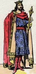 Karolingisk dynasti: Portrett av Karl III sa den enkle (879-929) kongen av frankerne fra 898 til 922. Epinal avbildning fra slutten av 1800-tallet. Privat samling.