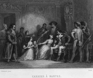 Carrier a Nantes - i "" Revolution francaise"" av Thiers. 1800-tallet