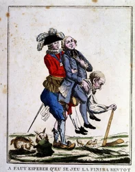 Karikatur om skatt før revolusjonen: presteskapet og adelen lever på tredjestandens rygg, omkring 1789
