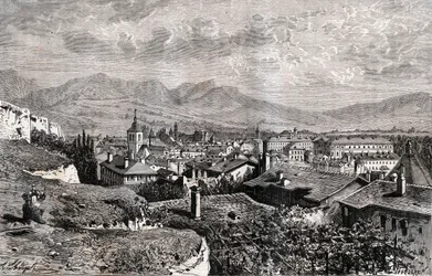 Chambery - Savoie - engraving in “La France illustree: geography, history, statistical administration” by V.A. Malt-Brown. 1884