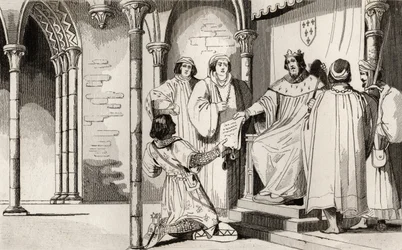 Charles IV (1294-1328) den kjekke mottar en bønn ved retten, fra 