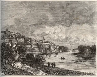 Chateau-Gontier (Chateau Gontier) - Mayenne i Pays de la Loire-regionen - gravering i "La France illustrée: geography, history, administrationstatistique" av V.-A. Malt brun. 1884