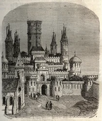 Chateau de Montlhery - slottfort i Montlhery kommune, i det gamle landet Hurepoix - gravering i "Histoire de France" av Victor Duruy (1811-1894) - 1882