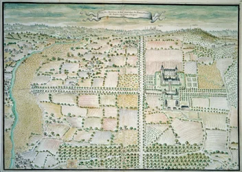 Chateaux de la Loire: "" Utsikt over slottet Plessis Bourre"" Akvarell av den franske skolen. 1699 Paris, B.N.