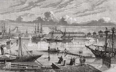 Cherbourg på 1700-tallet, gravert av Le Breton etter Pibaraud, fra 