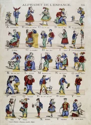 Barndoms alfabet. Bilde av Epinal, sd. 1800-tallet.