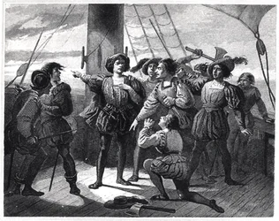 Christopher Columbus (1450-1506) Skremmer mannskapet sitt
