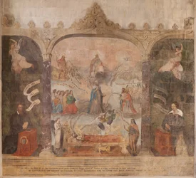 Kirke (Døperen Johannes kirke). Interiør. Kapell Saint-Fursy. Veggmalerier. Forherligelsen av Maria (freskomaleri kjent som den gode død). Begynner på 1600-tallet.