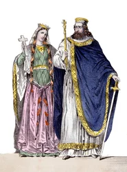 Clovis I og Clotilde i "" Kings and Queens of France "", sd. 1800-tallet.