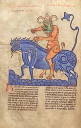 Torsk. Guelf. 1 Gud. lat. 41V, Satan som rir på en Behemoth, fra Liber Floridus av Lambert de Saint-Omer ca. 1120