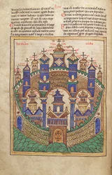 Torsk. Guelf. 1 Gud. lat. 43v, Plan for Celestial Jerusalem, fra Liber Floridus av Lambert de Saint-Omer c.1120