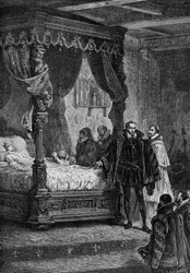 Coligny på dødsleiet til Francois II - i "" History of France"" av Guizot