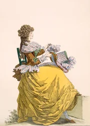 Colinette, plate nr.315 fra Galeries des Modes et Costumes Francais, c.1778-87 99:klær; tradisjonell kjole; tradisjonelle kostymer; mote; illustrasjon; c18th; fasjonable; clo