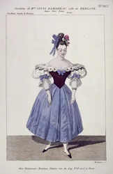 Kostyme for Madame Cinti Damoreau i rollen som Zerlina i Don Giovanni, gravert av Maleuvre, trykt av Hautecoeur-Martinet