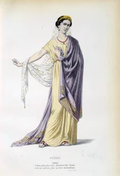 Kostyme for karakteren Phedre i stykket med samme navn av Jean Racine (1639-1699) Paris fra 1800-tallet, fransk komedie