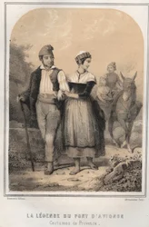 Costumes de Provence - legenden om broen i Avignon - gravering i "THE SOURIES OF MON ONCLE MEMORIES ET RECITTS DE Voyages" av MORING MICHEL - Slutten av 1800-tallet