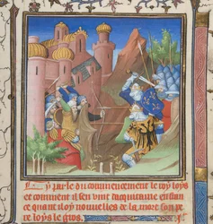 Cotton Nero E II pt.1, f.222, Slaget ved Louis VII og hans far, fra Grandes Chroniques de France