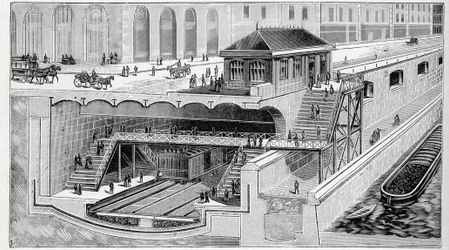 Tverrsnitt av Saint Michel stasjon i Paris i ""La nature"" 1899