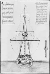 Tverrsnitt i den største bredden av et væpnet og utstyrt fartøy, illustrasjon fra Atlas de Colbert, plate 44
