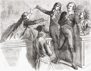 Danton og Desmoulins forsvarer seg før konvensjonen, 30. mars 1794, fra 