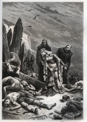 Kong Harold IIs (1022-1066) død i slaget ved Hastings i 1066 - Edith Swannesha (Swanneck), kjent som Edith la Juste (1025-1086) oppdager liket av mannen sin - Ealdgyth (Edith the Fair eller Edith Swanneschal) , oppdager liket til Harold Godwi