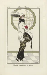 Design for Ermine and Polecat Ensemble, fra Costumes Parisien, utgitt 1913 (sjablongtrykk)