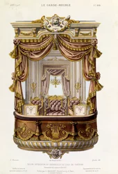 Design for interiør og eksteriør av en teaterboks, illustrasjon fra magasinet Le Garde-Meuble, ca. 1860