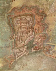 Detalj - Beleiringen av La Rochelle av troppene til kardinal Richelieu i 1627-68 (olje på lerret)