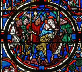 Detalj fra et vindu som viser lidenskapen: Judas svik