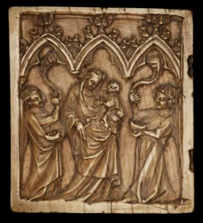 Diptykpanel med jomfru og barn og to engler, 1375-1400
