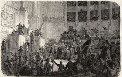 Hertuginne av Orleans i Chambre des Deputes (1848), Paris, Frankrike - Revolusjon av 1848 - Hertuginnen av Orleans i Deputertkammeret i Paris på tidspunktet for proklamasjonen av Republique" (Helene de Mecklembourg Schwerin, hertuginne av Orleans tri