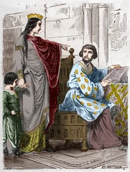 Kapetianernes dynasti: Constance of Arles (986-1032), dronning av Frankrike, med Robert II den fromme (972-1031).