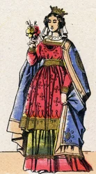 Dynasty of the Capetians: Portrait of Adele or Alix or Alice de Champagne (1140-1206), Queen of France wife of Louis VII dit le Jeune (1120-1180). Epinal imaging from the end of the 19th century. Private collection.