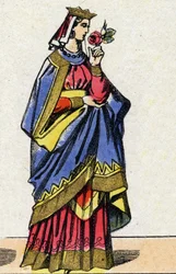 Capetians dynasti: Portrett av Berthe av Holland eller Berthe av Friesland (1058-1093) Dronning av Frankrike, kone til Filip I av Frankrike (1052-1108). Epinal avbildning fra slutten av 1800-tallet. Privat samling.