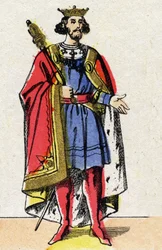 Capetians dynasty: Portrett av Henry I (1009-1060), kongen av frankerne fra 1031 til 1060. Epinal avbildning fra slutten av 1800-tallet. Privat samling.