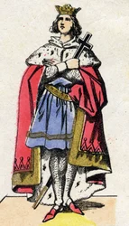 Dynasty of the Capetians: Portrait of Louis IX of France (1214-1270) king of the Franks from 1226 to 1270. Epinal imaging from the end of the 19th century. Private collection.