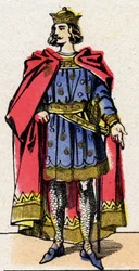Dynasty of the Capetians: Portrait of Louis VII dit le Jeune (1120-1180), King of the Franks from 1137 to 1180. Epinal imaging from the end of the 19th century. Private collection.