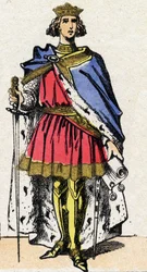 Capetians dynasty: Portrett av Filip III kalt Hardi (1245-1285), kongen av frankerne fra 1270 til 1285. Epinal avbildning fra slutten av 1800-tallet. Privat samling.