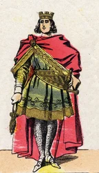Kapetianernes dynasti: Portrett av Filip II kalt Philip Augustus (1165-1223), konge av Frankrike fra 1180 til 1223. Epinal avbildning fra slutten av 1800-tallet. Privat samling.