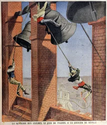Påskeklokke som ringer ved Giralda i Sevilla, omslagsillustrasjon for Le Petit Journal, 19. april 1908