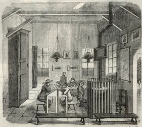 Skole for idioter i Bicetre på 1800-tallet - Gravering i "Tableau-de-Paris" av Edmond Texier 1852