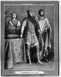 Keiser Othon III (980-1002), tysk romersk keisergravering i "Historien om pave-konge-dronning-og-keisere gjennom århundrene" av Maurice Lachatre