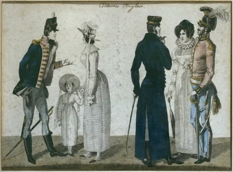 Engelske kostymer, illustrasjon fra Le Bon Genre, tidlig på 1800-tallet (fargegravering)