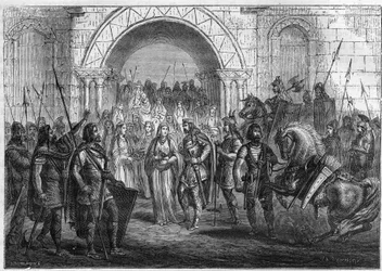 Entrance of Chilperic I (539-584), king of the Francs and Galsuinte or Galswinthe to Rouen.