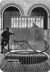 Inngang til tresor-kjellerne til Banque de France i Paris på 1800-tallet (Basement of Bank of France i Paris) (gravering)