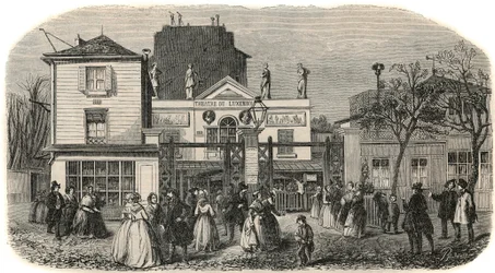 Inngangen til Luxembourg-teatret kalt Bobino på 1800-tallet - Gravering i "" Tableau-de-Paris"" av Edmond Texier 1852