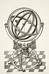 Ekvatoriale ringer eller sirkler, etter kobbergravering i boken Tychonis Brahe Astronomiae Instauratae Mechanica fra 1602, fra Science and Literature in The Middle Ages av Paul Lacroix pub. London 1878