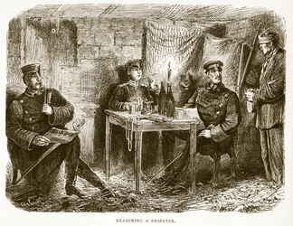 Undersøker en desertør, illustrasjon fra Cassells historie om krigen mellom Frankrike og Tyskland, 1870-1871