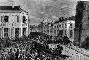 Utvisning av maristene fra Tourcoing etter dekretene fra mars 1880 tatt av Jules Ferry og fjerning av retten til å undervise medlemmer av uautoriserte religiøse menigheter: politiet spredte rytterne, fiendtlig mot utvisningen av maristene, og